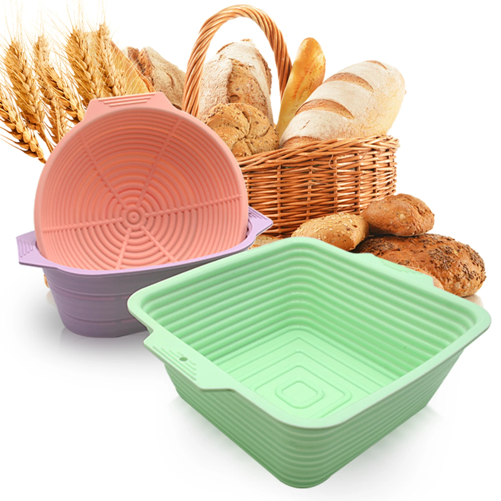 Custom Round Oval Square Reinforced Rattan Shaped Folding Baguette Proof Bread Sour Dough Starter Kit Fermentation Basket