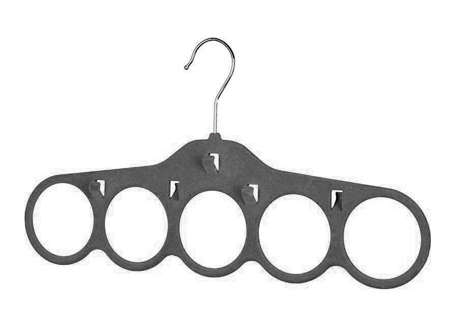 5 Hole Non Slip Tie Rack & Belt Holder with Hooks Velvet Scarf Hanger
