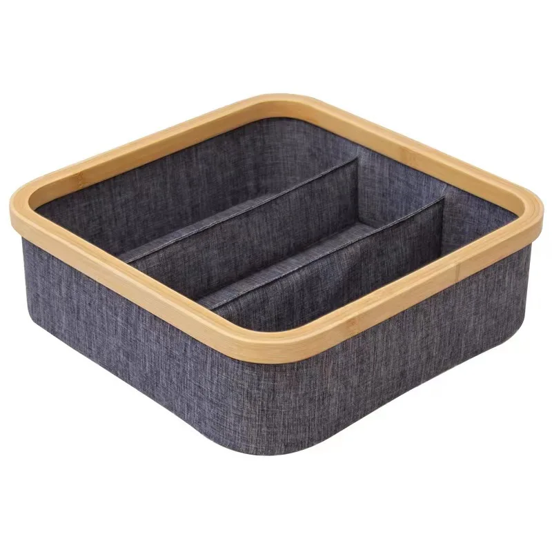 Wholesale simple household fabric storage basket three-grid foldable underwear storage box