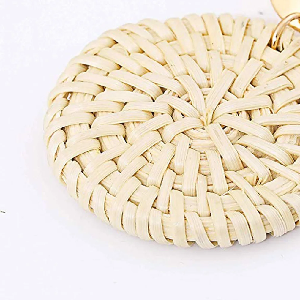 Hot sale wooden handmade personality earrings jewelry rattan round drop earrings