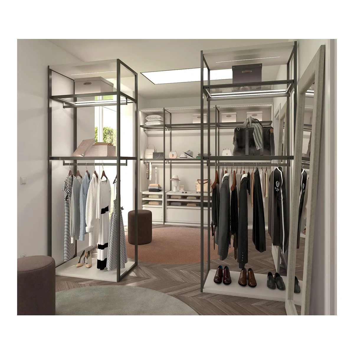 Aluminum Profile Particle Board Transparent Glass Wardrobe Cabinet With Drawer Amoires Wood Bedroom Furniture Wardrobe