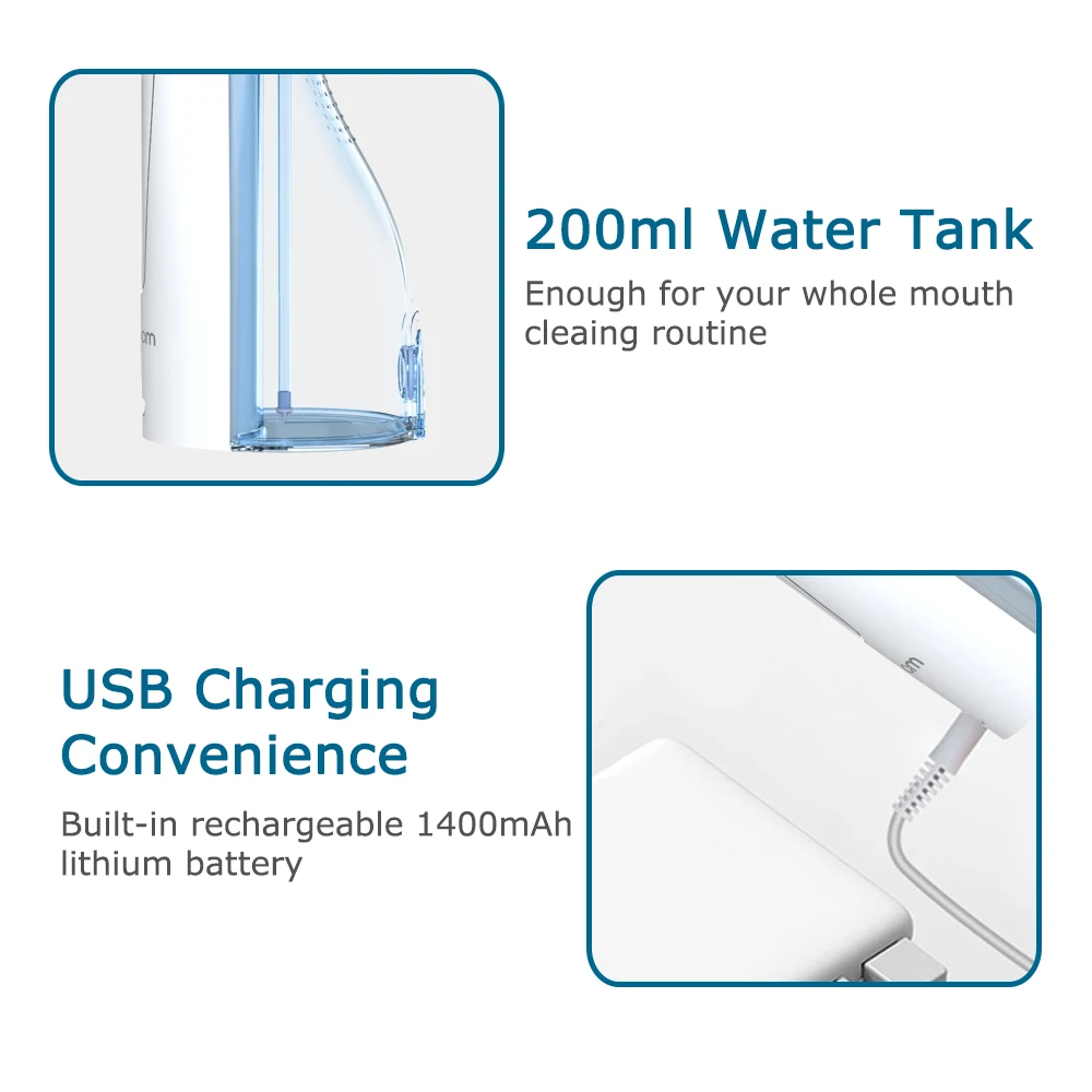 Mornwell  F18 USB Rechargeable Oral Irrigator Portable Water Flosser Dental Water Jet 200ML Water Tank Waterproof Teeth Cleaner