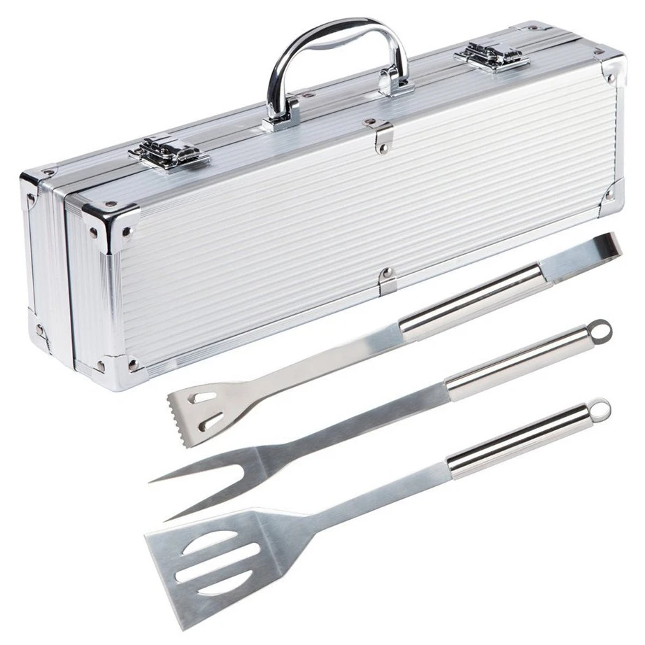 3pcs Oxford Bbq Tools Stainless Steel Bbq Tools Barbecue Accessories Utensils BBQ Tool Set Aluminum Case Tongs For Outdoor