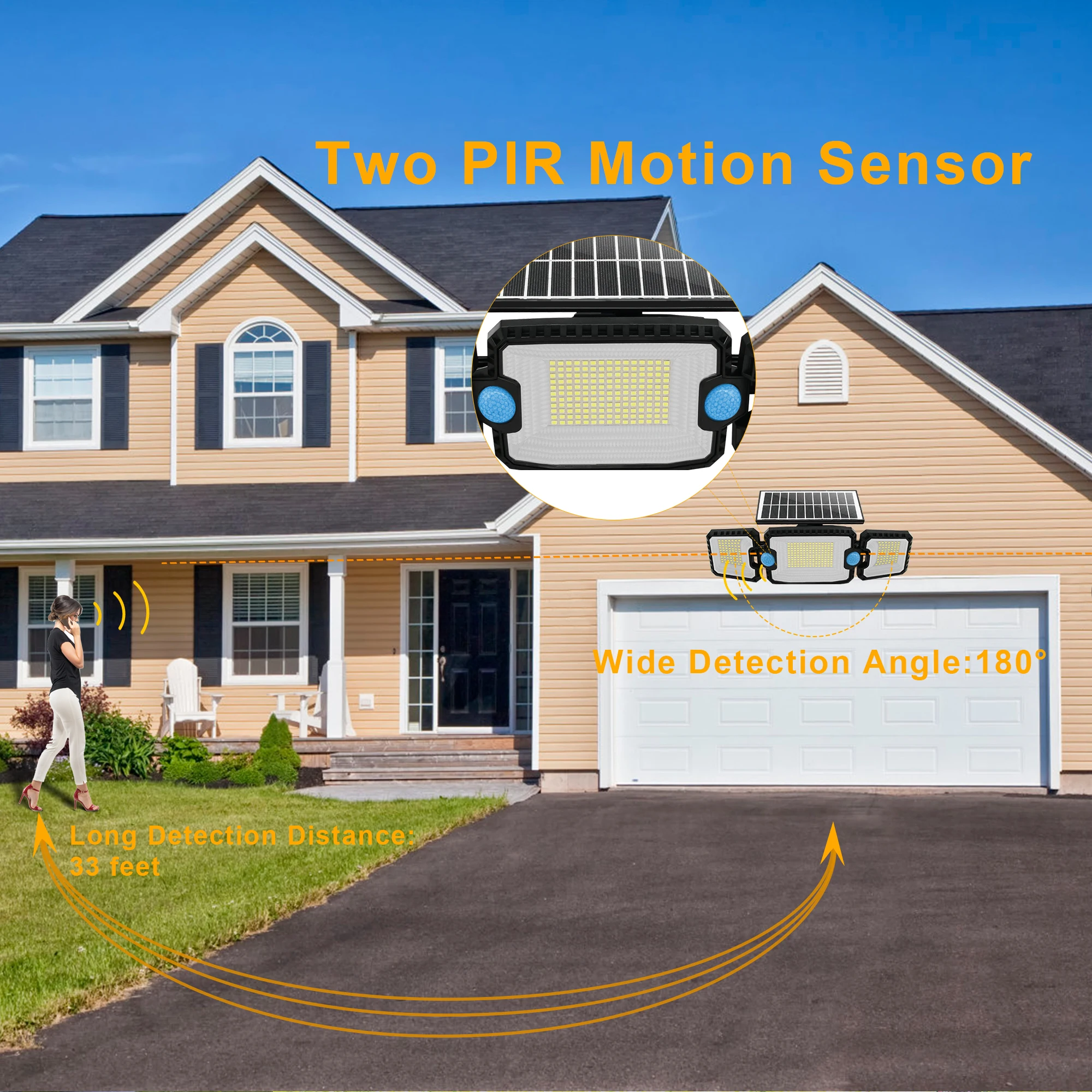 Super Bright LED Lamp IP65 Waterproof 360 Degree Adjustable Solar Powered Wall Light 3 Head Solar Flood Security Lights for Yard