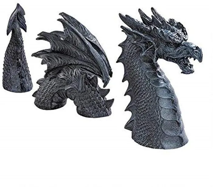 Resin Dragon of Falkenberg Castle Moat Lawn Garden Statue, 28 Inch Total, Polyresin, Grey Stone