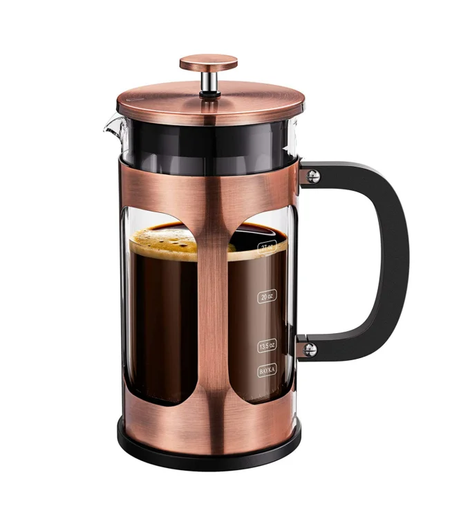 34 Ounce French Press Coffee Maker Glass Copper 304 Stainless Steel Classic Metal Customized Logo Transparent Coffee Container