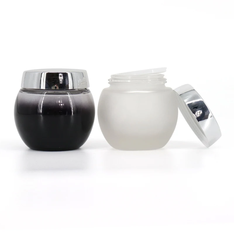 Empty 100g 150g Black White Gloss Cosmetic Packaging Pot Round Container Facial Cream Glass Jar With Lid