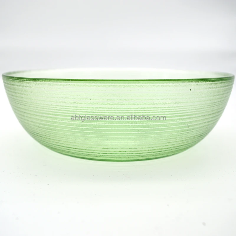 Hand Made Light Green Twist Line Pattern Round Fruit Glass Bowl for Dessert Salad Pasta