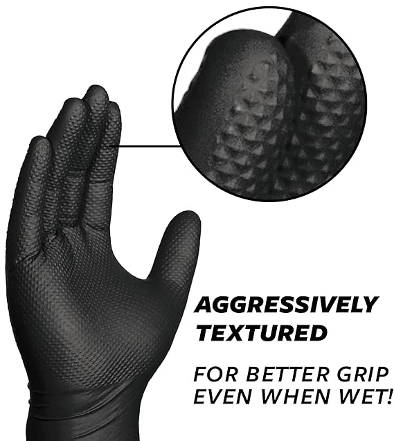 hand medical glove disposable 8 mil nitrile black boxing diamond texture nitrile gloves disposable latex free box of 100