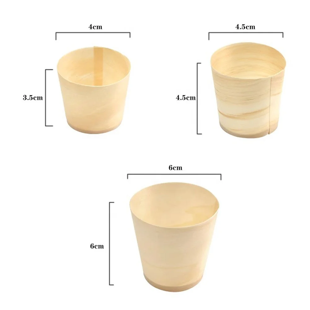 Custom Wood Measuring Dessert Tea Wine Coffee Cup Wooden Drinking Wooden Disposable Cups