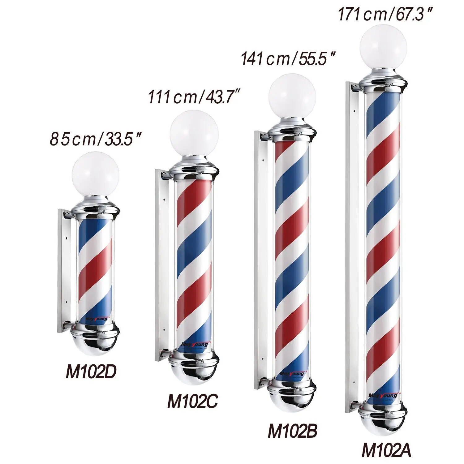 M102 Best quality Waterproof Rotating LED salon sign Spinning Barber shop pole