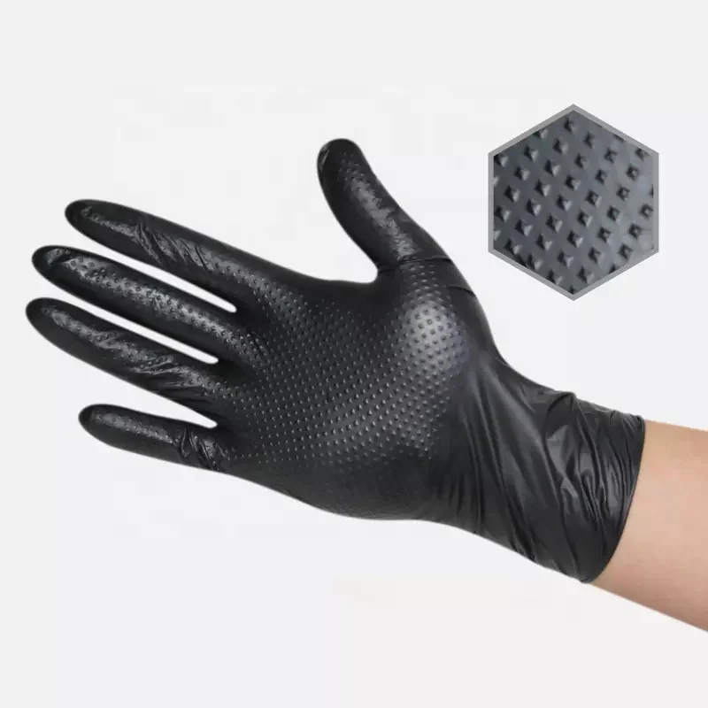 Automobile industrial black nitrile vinyl blending garage duty car repair use single layer 8 mil Black Orange mechanical gloves
