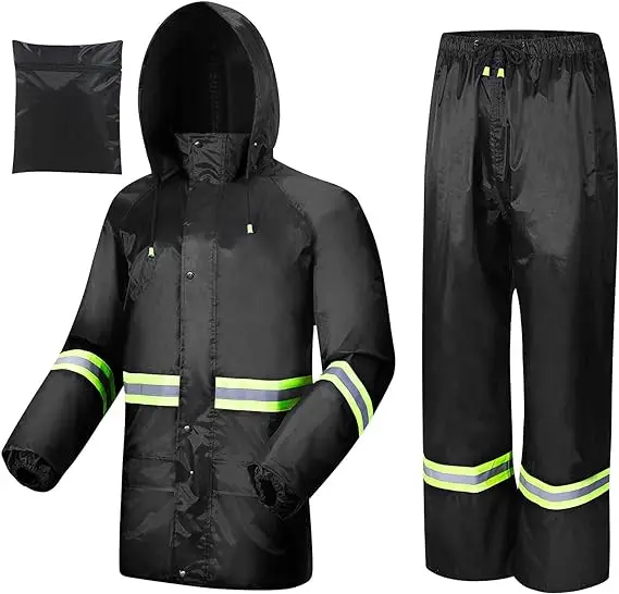 High Quality PVC Coating Polyester Rainsuits Waterproof Rain Coat Safety Reflective Jackets Motorcycle Raincoat