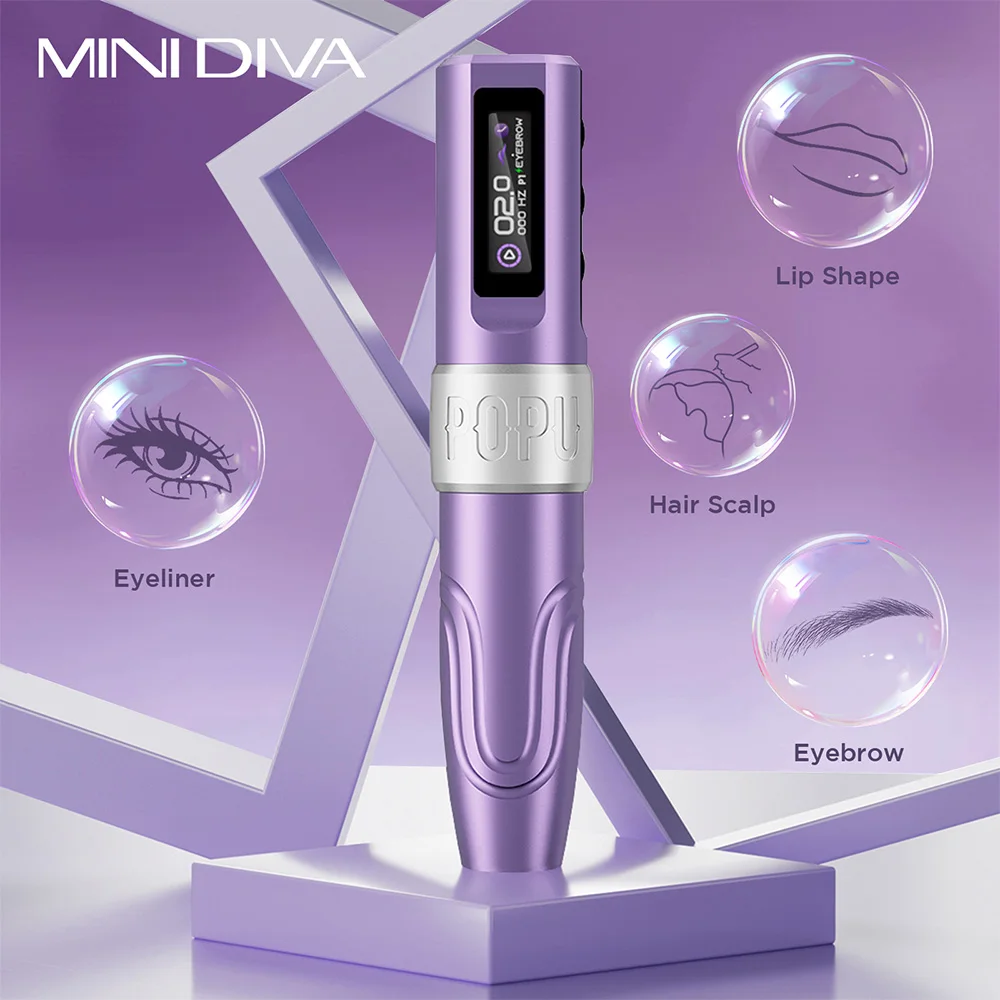 2024 POPU Mini Diva Ультра низкое напряжение 2 В дополнительный аккумулятор Перманентный макияж машина SMP профессиональная роторная PMU
