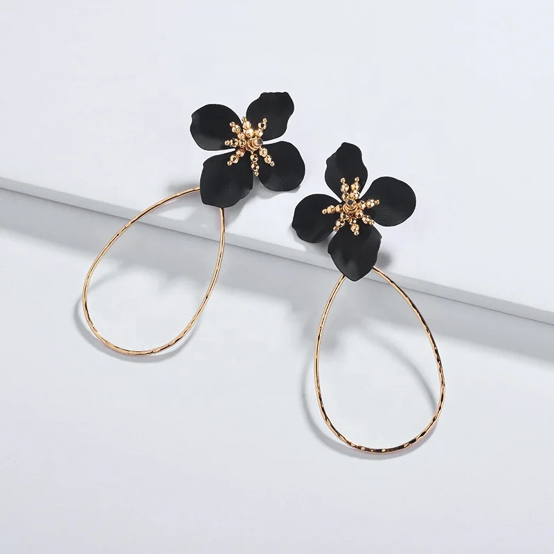 E9002 enamel drop 2 flower wire earring Hawaiian gold jewelry wholesale earring set stud hoop earring 14k gold for woman girl