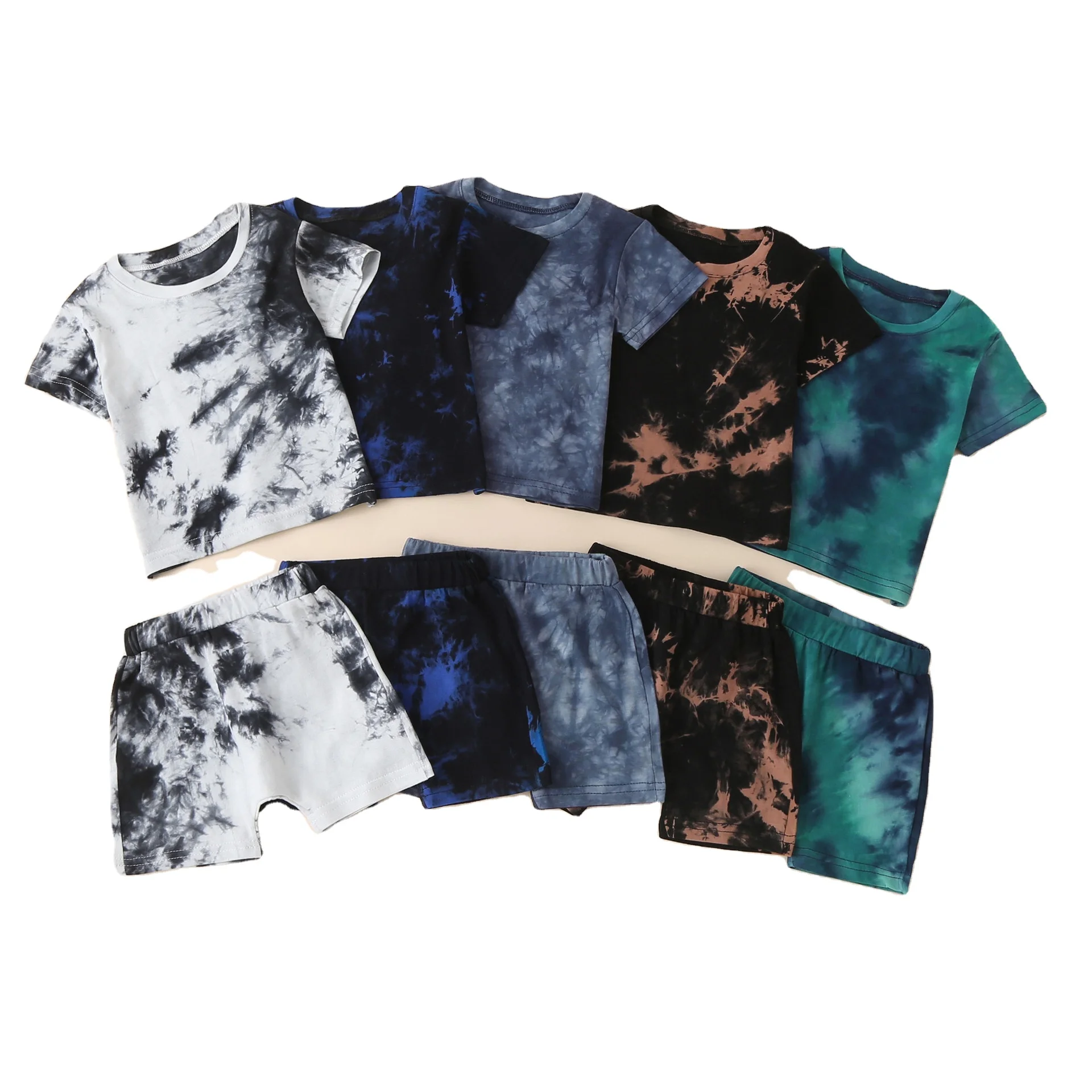 Summer Two Pieces Short Sleeve Tie-Dye Kid Clothing Baby Little Boys Clothing Sets 1-5 Years