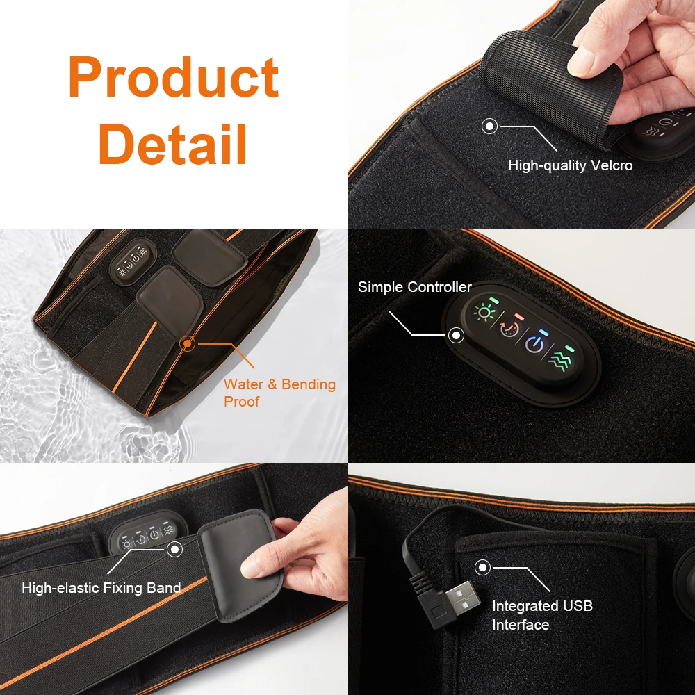 USB Powered Temp Controllable Thermal Vibrating Massage Heating Lower Back Support Belt 100% Polyester USB Connection Adult