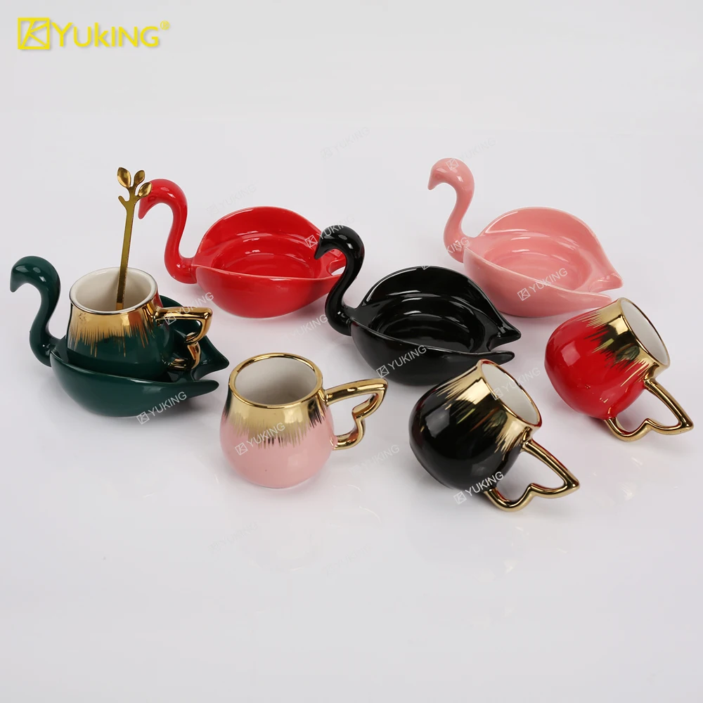 Manufacturer Wholesale High-quality Durable 12pcs Gold Edged Ceramic Swan Camel Coffee Cup And Saucer Set