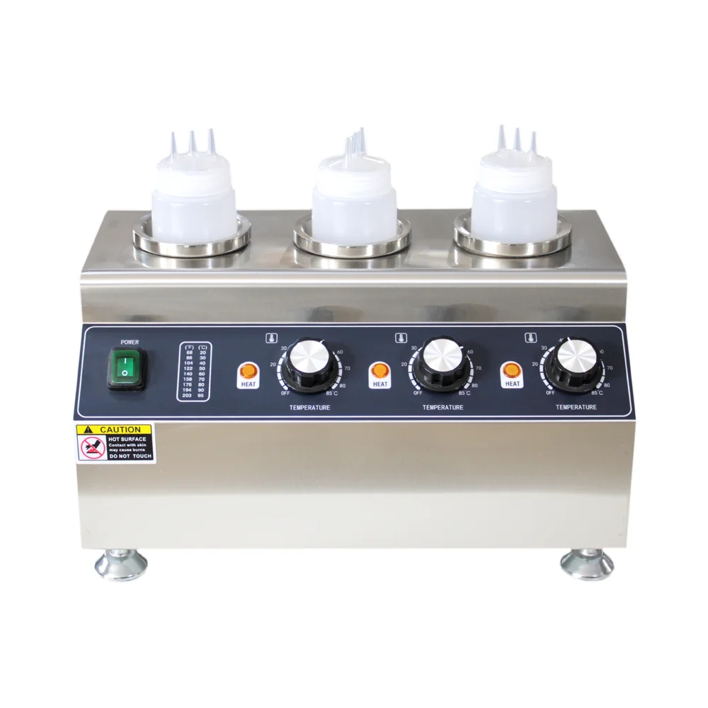 Electric Cheese Sauce Warmer Hot Fudge Warmer Dispenser Nacho Cheese Dispenser Warmer with 3 Bottles , Adjustable temperature