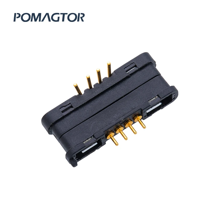 Pogo Waterproof Rectangular Type Magnetic Connector Pomagtor 4 Pin Black Brass Manufacturer USB Customized Ip67 PE Bag Durable