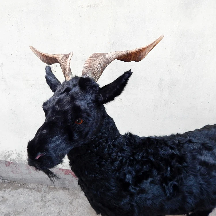 Simulation Black Goat Model Big Goat Ornaments Simulation Animal Props Leather Goat Hair Large Black Sheep
