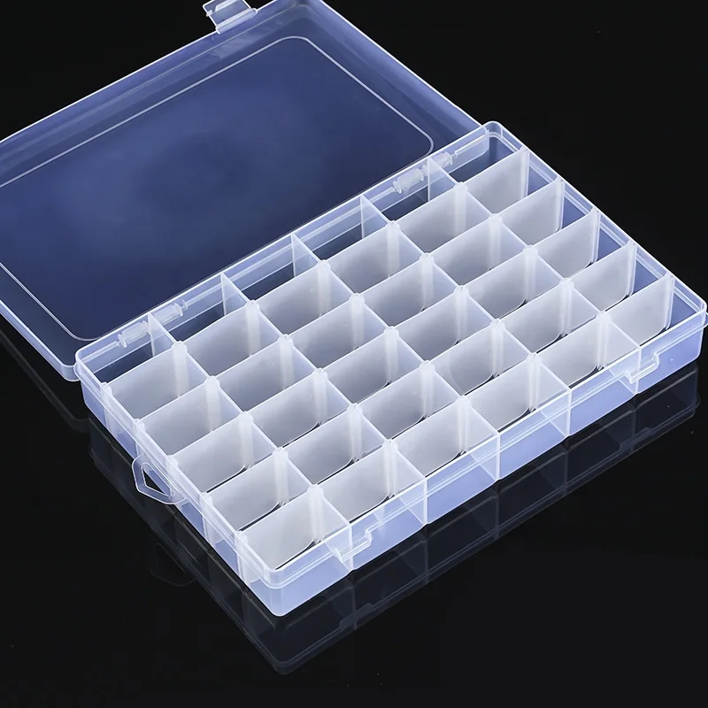 36-Compartment Rectangular Plastic Storage Box Modern Adjustable Compartments Clear Transparent Jewellery Gadgets Storage Box