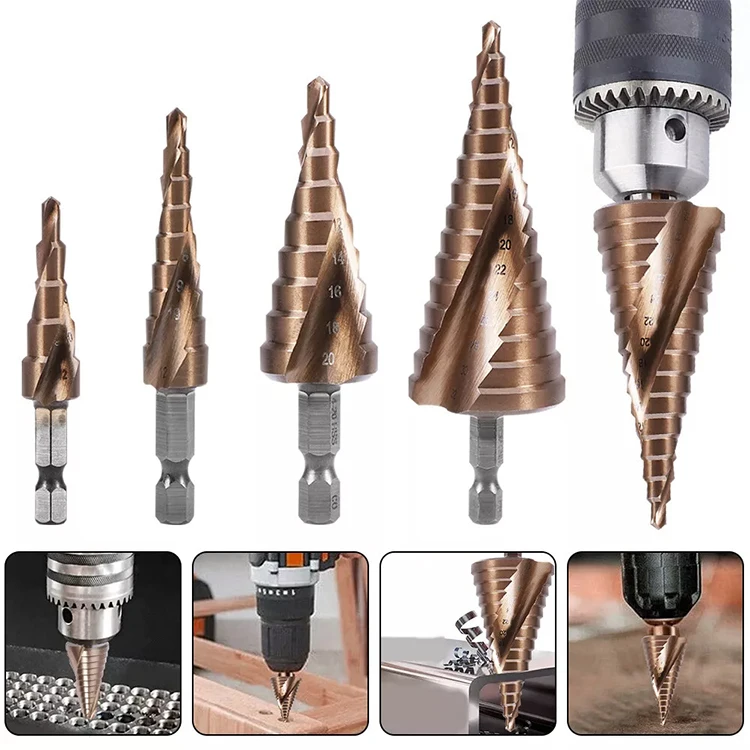 4-12/20/32mm Hex Shank Large Titanium HSS Step Cone Drill Bit Hole Cutter Set Fluted Edge Step Drill