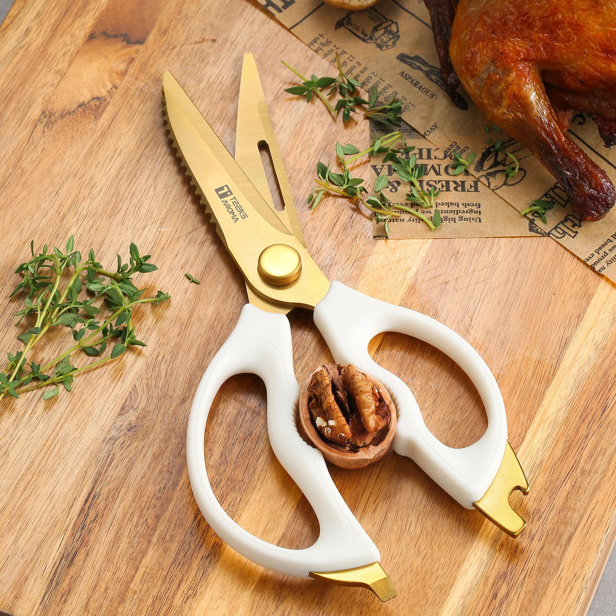 2024 New Arrival Detachable Kitchen Scissors Stainless Steel Gold Kitchen Shears Scissors all Purpose Heavy Duty Meat Poult