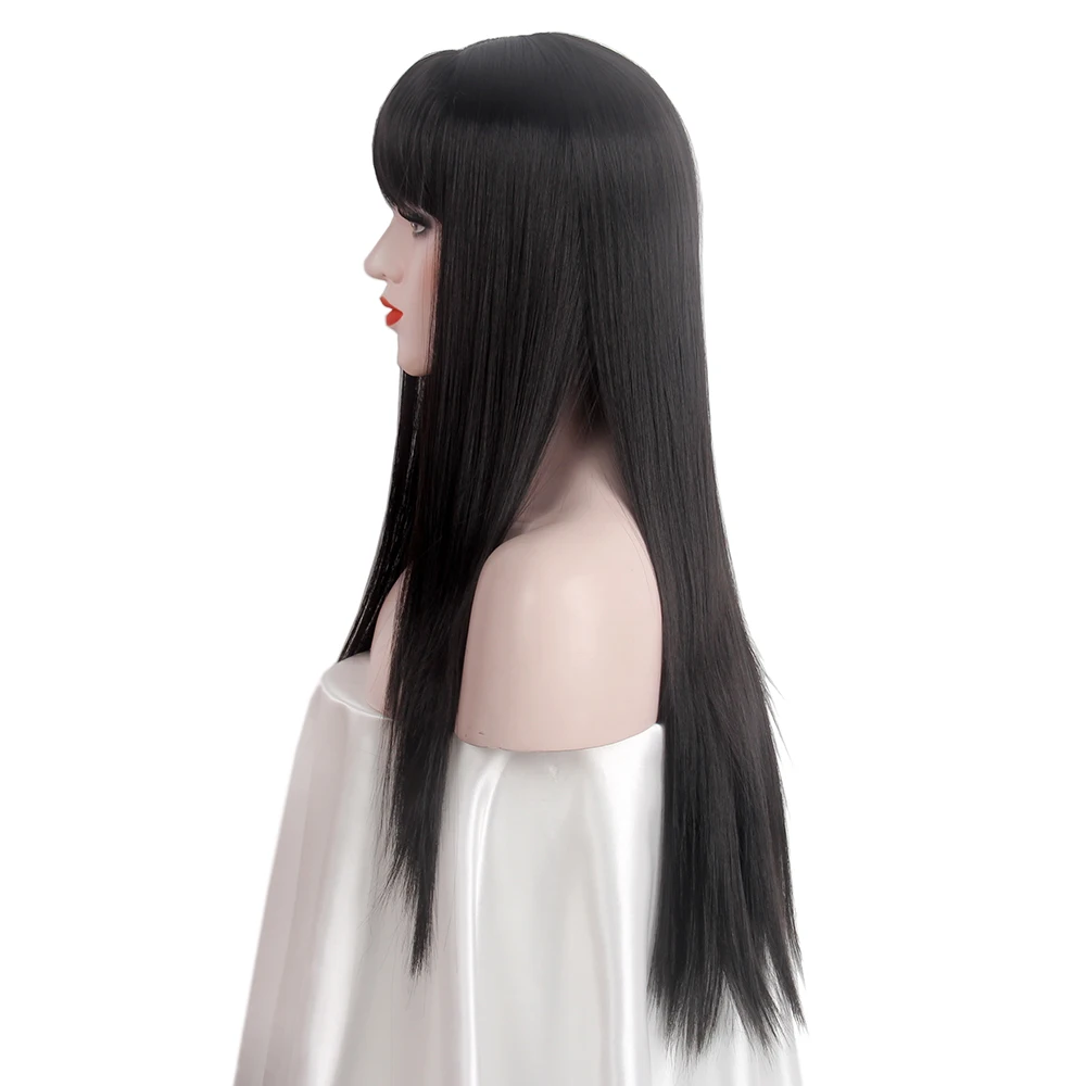STfantasy japan Korea style Long Straight Wigs Fringe For Women Cosplay Black Hair With Bangs Daily Costume