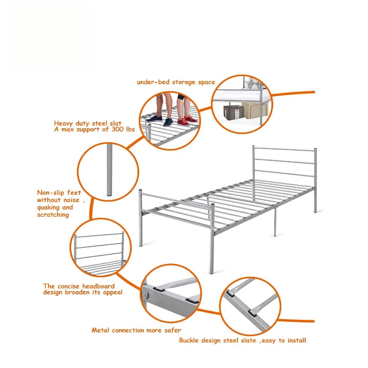 
New Design Knock-down Folding Queen Size Metal Bed Frame Bedroom Iron Metal Bed 