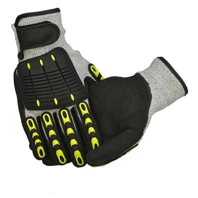 Oilfield Sandy Nitrile Cut Resistant Anti Vibration Shock Proof Tpr Gloves Anti Impact Gloves Mechanic Impact Gloves
