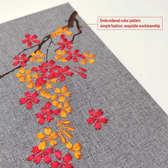 Unique 100% Linen Fabric Embroidery Flowers Hardcover Journals Notebook