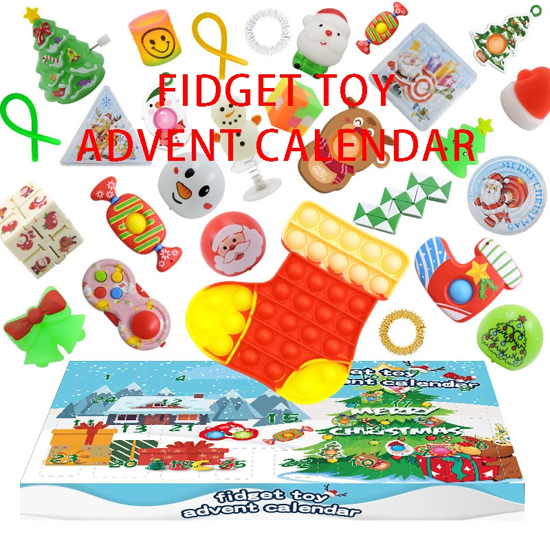 2022 Wholesale Amazon Hot Selling Custom Xmas Gift Blind Toys Set Christmas 24 Days Fidget Toy Advent Calendar for Kids