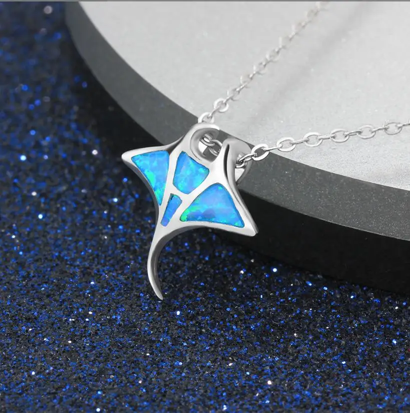 925 Sterling silver whale shark Japanese blue opal pendant necklace