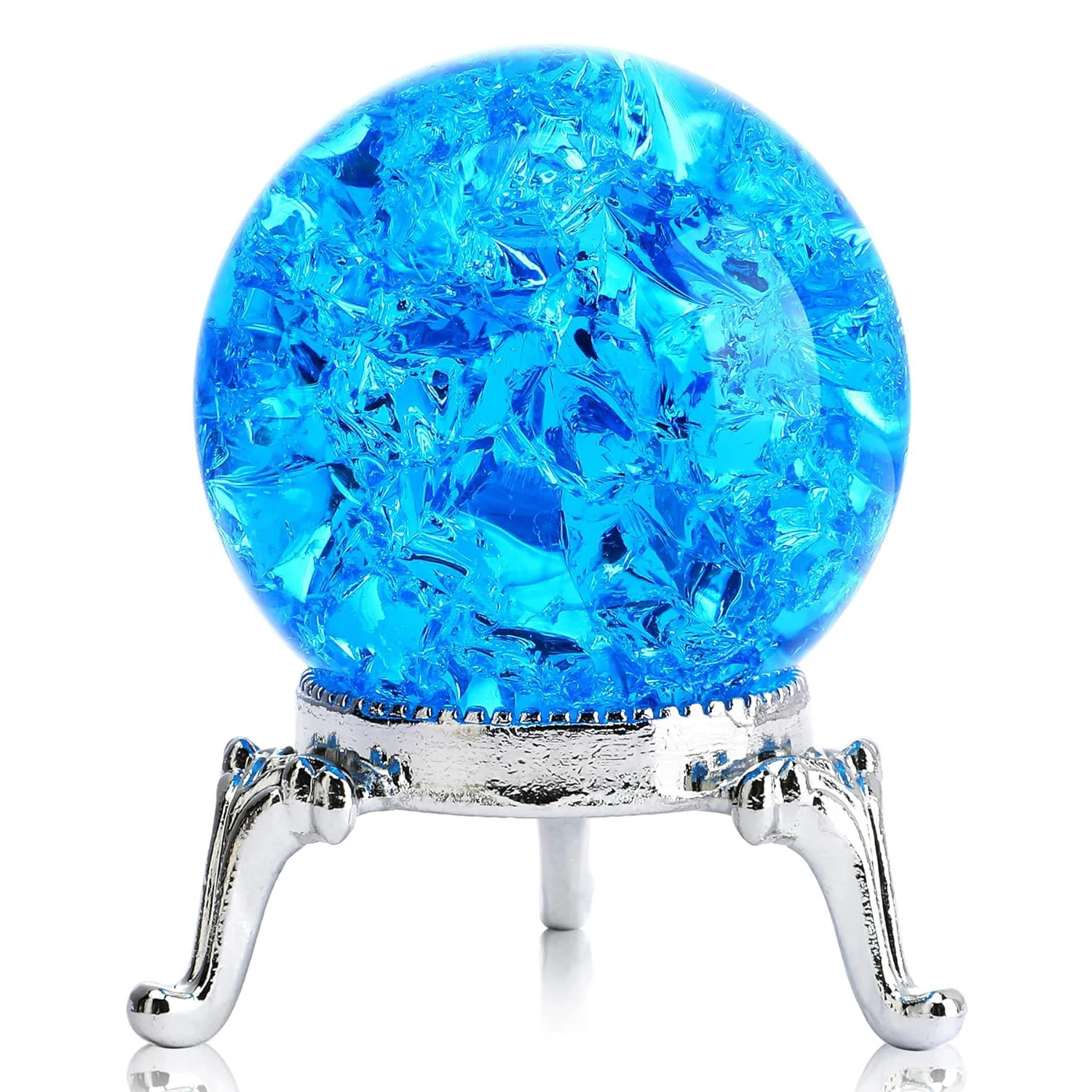 40mm Crystal Ice Cracked Ball Paperweight,Blue Glass Crystal Ball,Crystal Fengshui Sphere for Home Wedding Office Fish Tank Deco