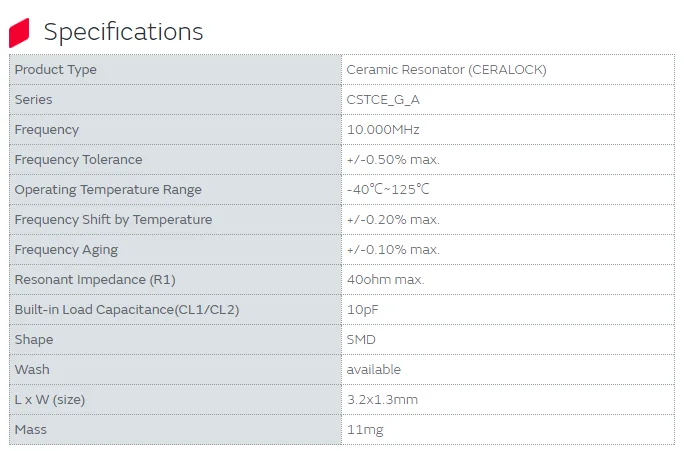 CSTCE10M0G52A-R0 10 МГц 10pF 3213 керамический резонатор ceralock SMD Кварцевый резонатор