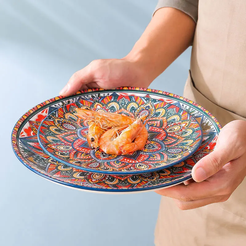 Bohemian Retro Dishes and Bowl Tableware Set Household Baking Tray Assorted Dishes ceramic Bohemian tableware Boiled fish bowl