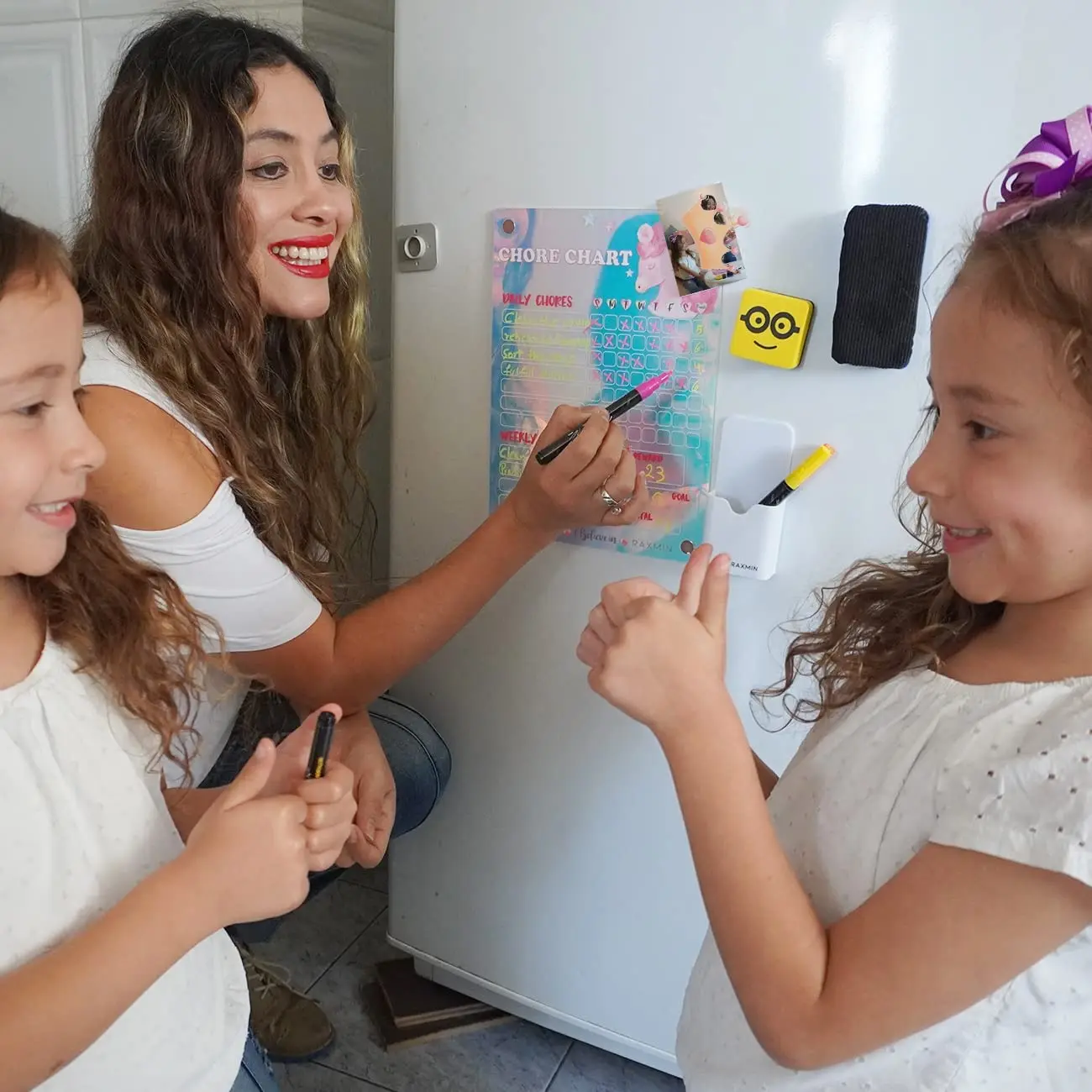 Chores Chart for Girls 11x8 Inch Rainbow Lridescent Acrylic Magnetic Dry Erase Board for Fridge Chores Chart for Kids