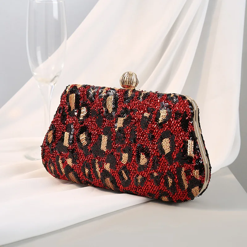 New Arrival Winter Vintage Ladies Sequined Bag Leopard Print Clutch Bag Evening Bags Can Be Customized