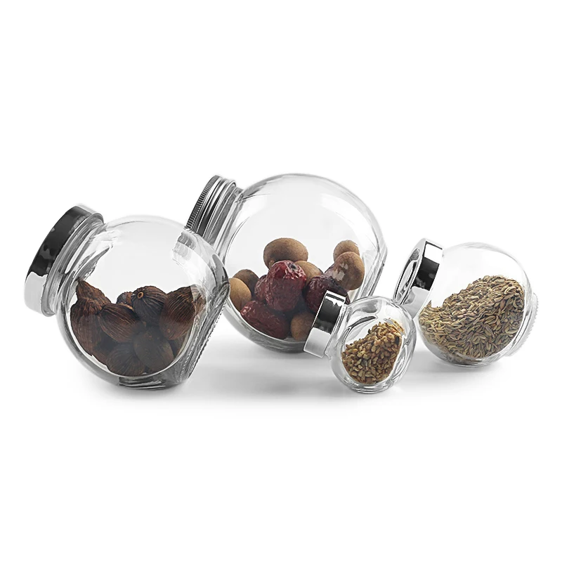 180ml Flat Drum Shaped Clear Glass Food Storage Jar With Electroplate Lid