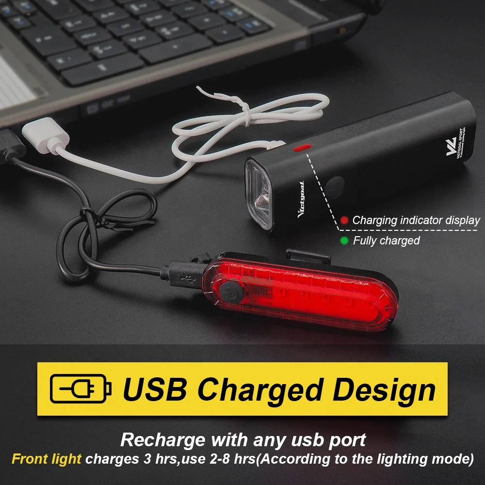 Велосипедный фонарь VICTGOAL светодиодный передний и задний USB для велосипеда