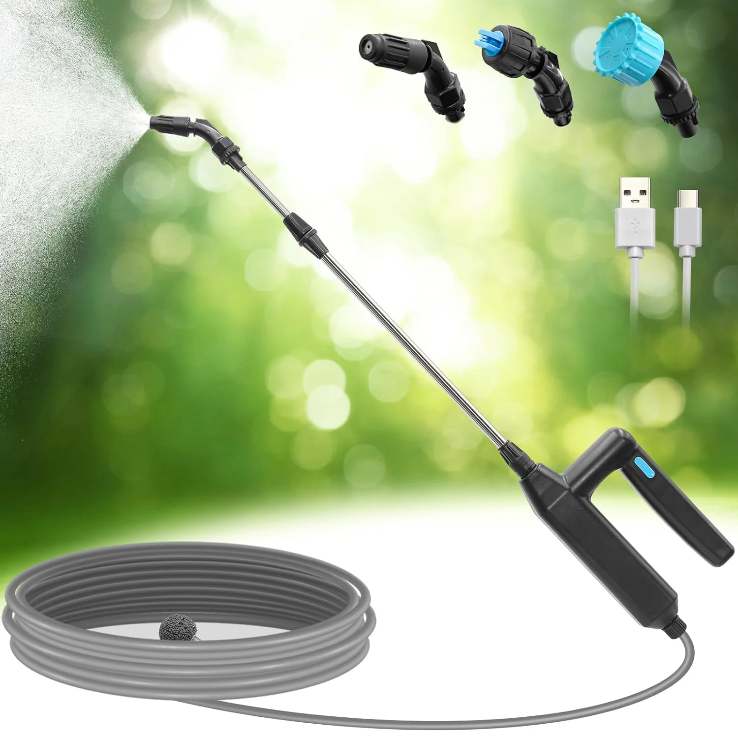 Battery Powered Stick Sprayer Wand 32 inch Telescopic Wand Rechargeable Battery Powered Electric Garden Watering Sprayer