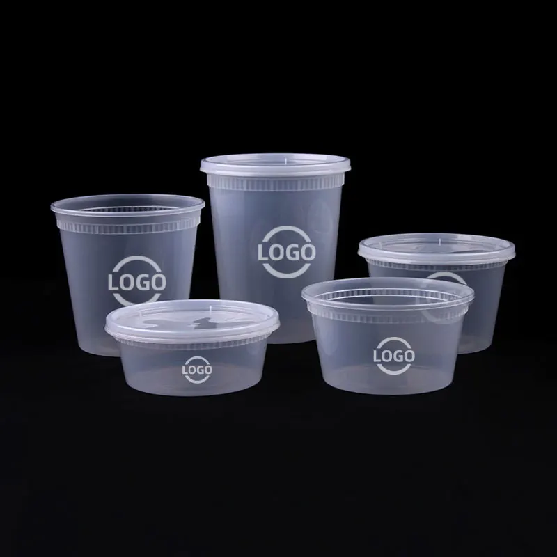 Factory 8 12 16 24 32oz  plastic round pp deli hot soup freezer bowl disposable deli food mirco wave safe container cup with lid