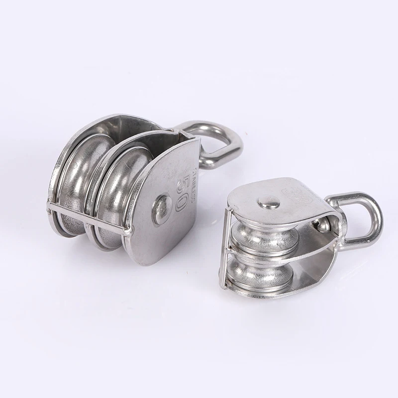 Lifting Double Pulley Block 304 Stainless Steel Crane Swivel Hook Double Pulley Roller Loading