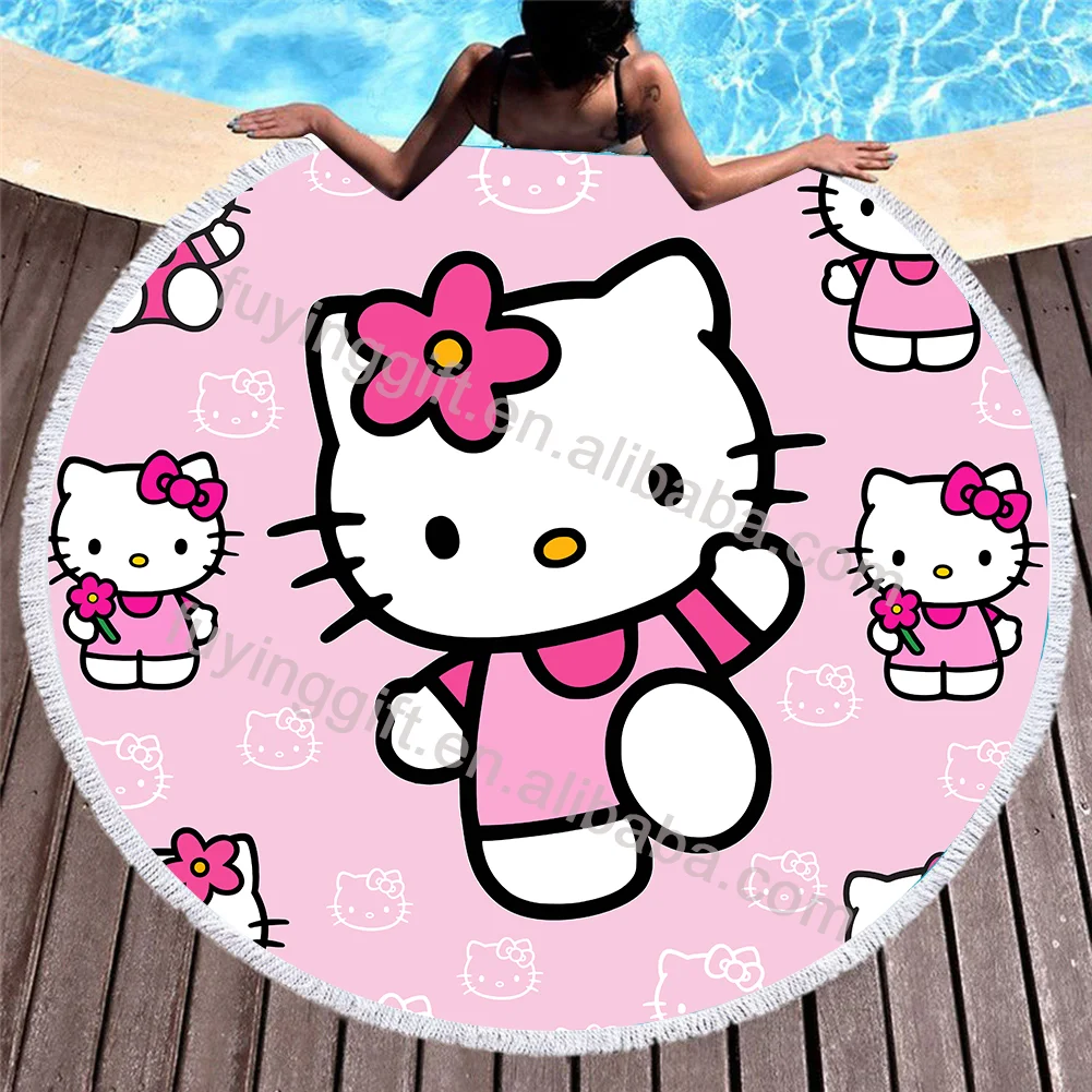 Printed Custom Circular Cartoon beach towel 100% polyester absorbent sand free round bath towel