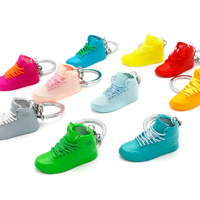 High Quality Soft Pvc Llaveros cute 3D 1/6 rubber sneaker aj shoes keychain AJ solid colorful shoe key chain accessories