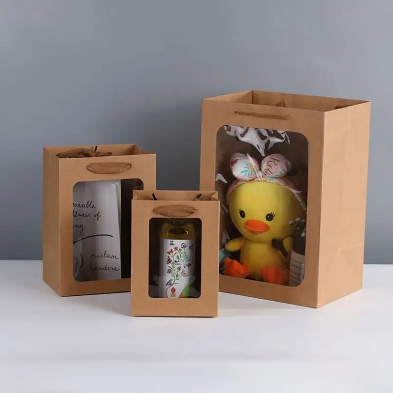 Wholesale Creative Waterproof Flower Paper Gift Bag Bouquet Handbag With Pvc Transparent Window