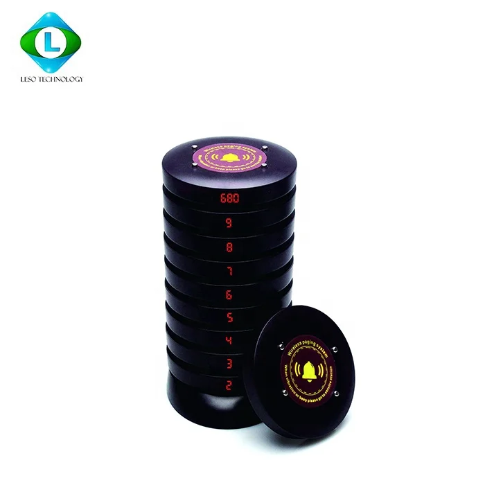 SU-668 Pager Restaurant Calling System Wireless Guest Paging Queuing System Pager for Guests 1 Transmitter+10 Coaster Pagers