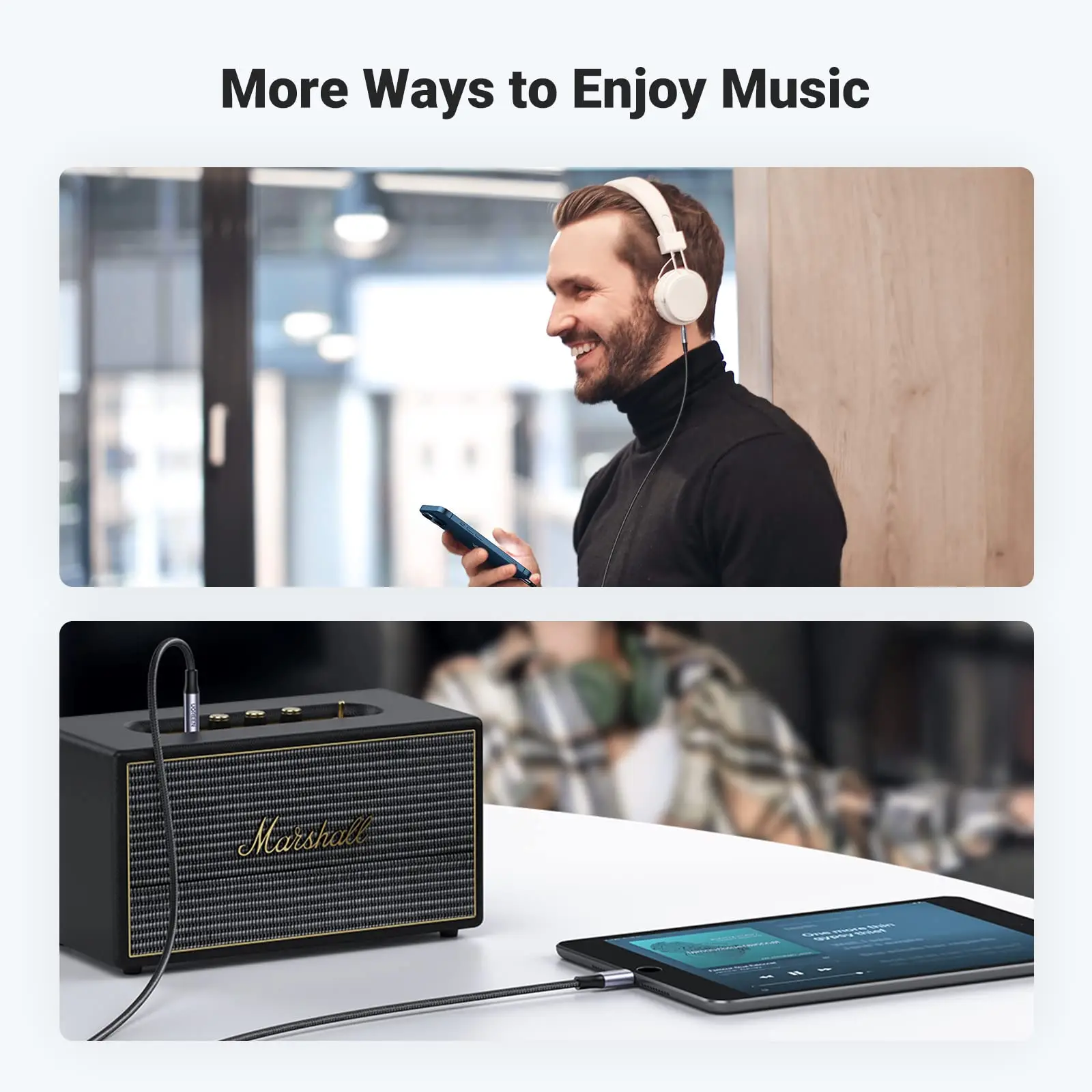 Aux Cord for iPhone Aux to Lightning Cable for Car Adapter 3.5mm Headphone Male Audio Jack Compatible with iPhone , 3.3FT