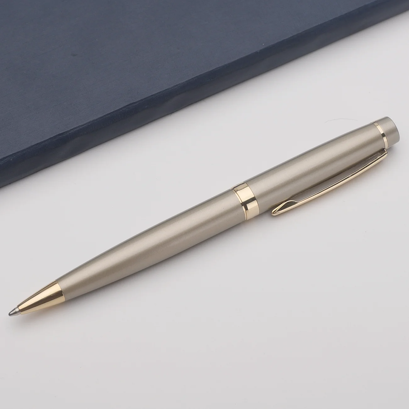 Customized Design Copper Ball Pen With Satin Nickle Plated Gold Trim for Office Gift